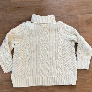 Lands' End Cream Cable Knit Turtleneck Sweater